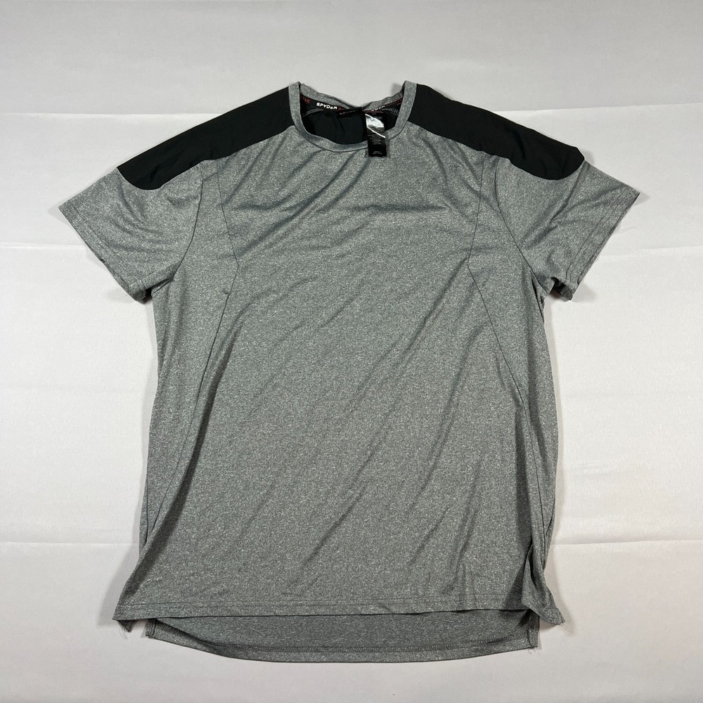 Spyder Active Performance T Shirt Mens Large Gray Black Stretch Moisture Wicking